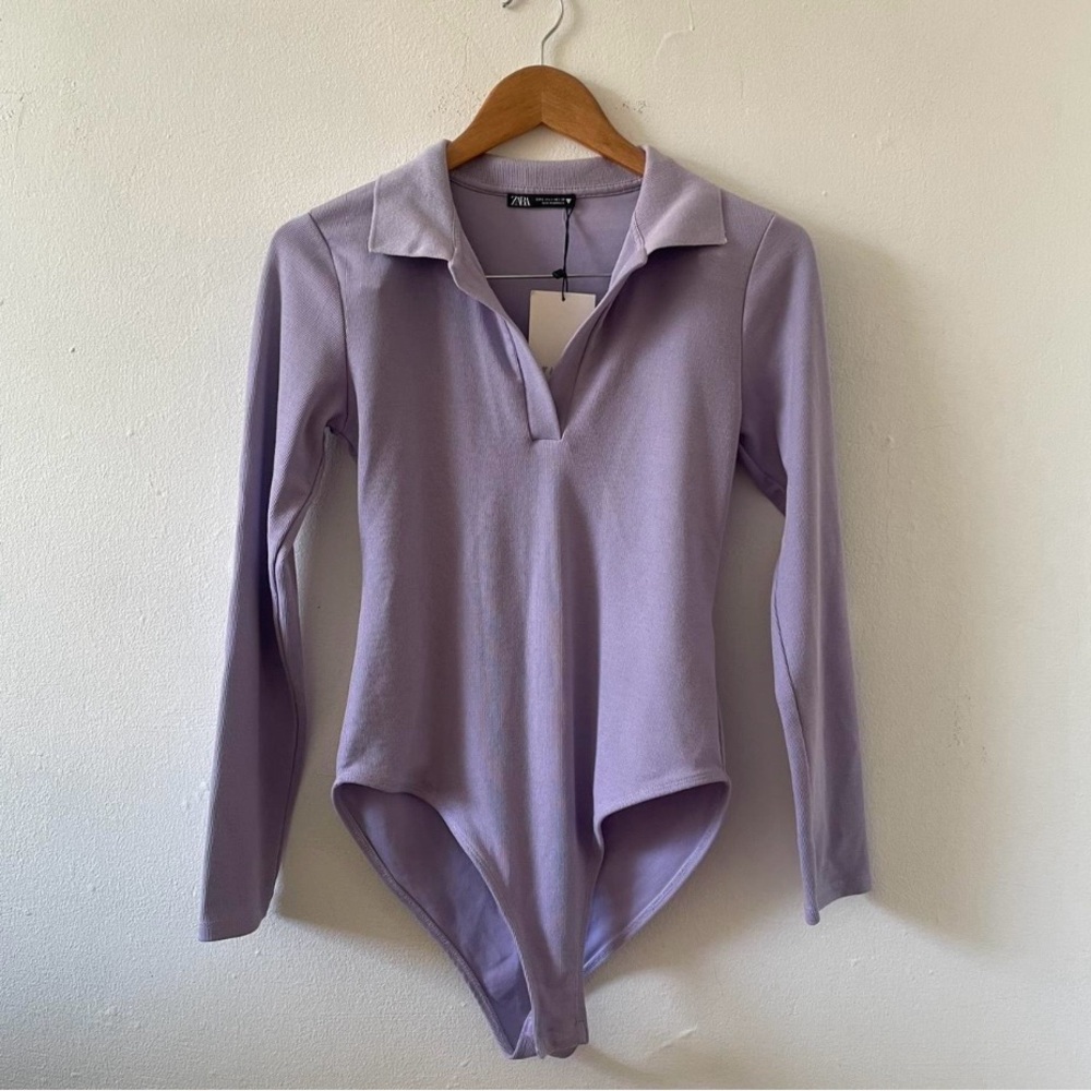 Zara Purple Long Sleeve Polo Bodysuit